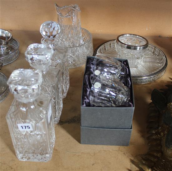 3 glass decanters, jug, bowl and 2 Waterford tumblers (7)(-)